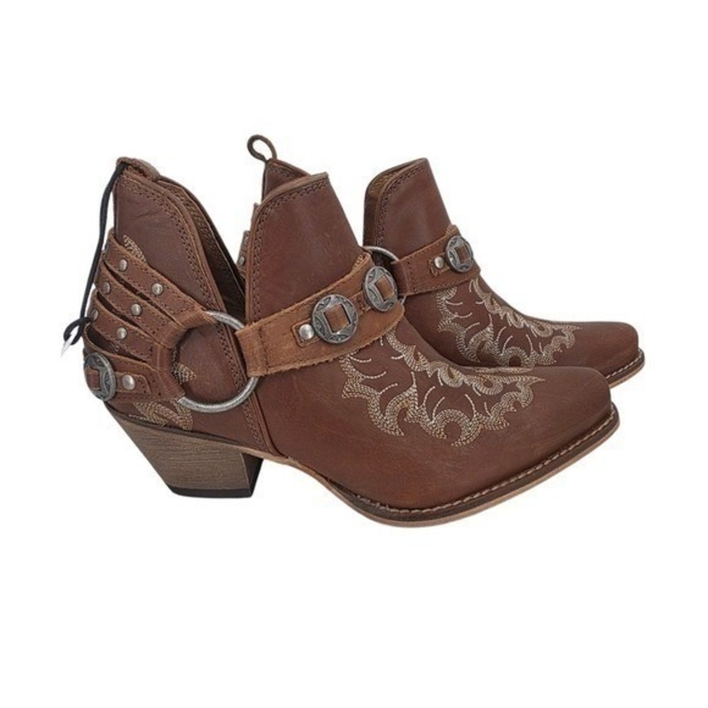 Myra Bag Western Ember Brown Leather Harness Ankle Boots with Conchos 9 NWT